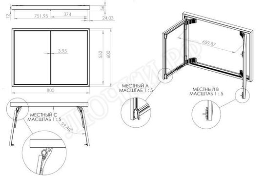 Люк под плитку Секрет 3.0, 2 створки 1050*500 Люк под плитку Секрет 3.0, 2 створки 1050*500